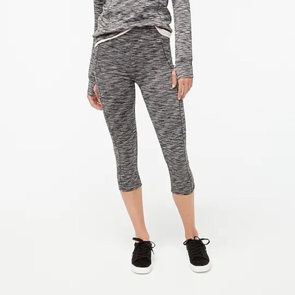 New J. Crew Space-dyed High Rise Cropped Leggings with Pockets in Black Shadow - Picture 1 of 14